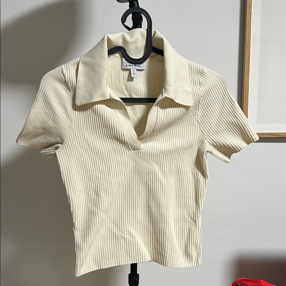 & Other Stories Cream Ribbed Polo Blouse